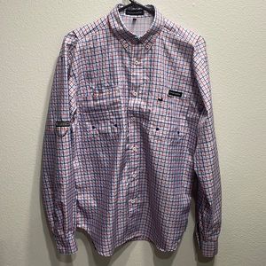 Southern Marsh Harbor Cay Fishing Shirt - Abaco Grid - Navy & Red